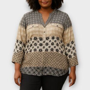 Calvin Klein Mixed Print Button Down Long Sleeve Top Size 3x